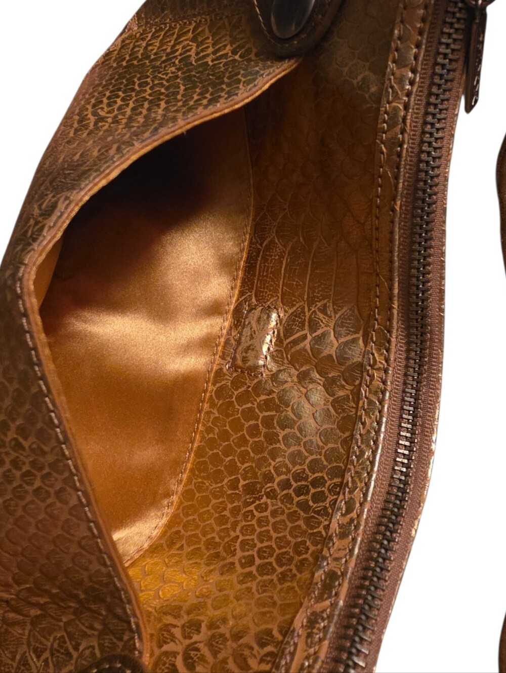 Vtg Y2k Maxx New York Gold Python Embossed Leather Ba… - Gem